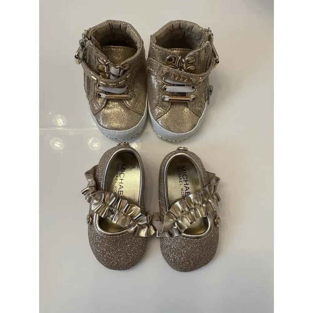 Michael Kors Baby Shoes Two (2) Pair Gold Size 1 Ivy Rory And Kellie Ballet